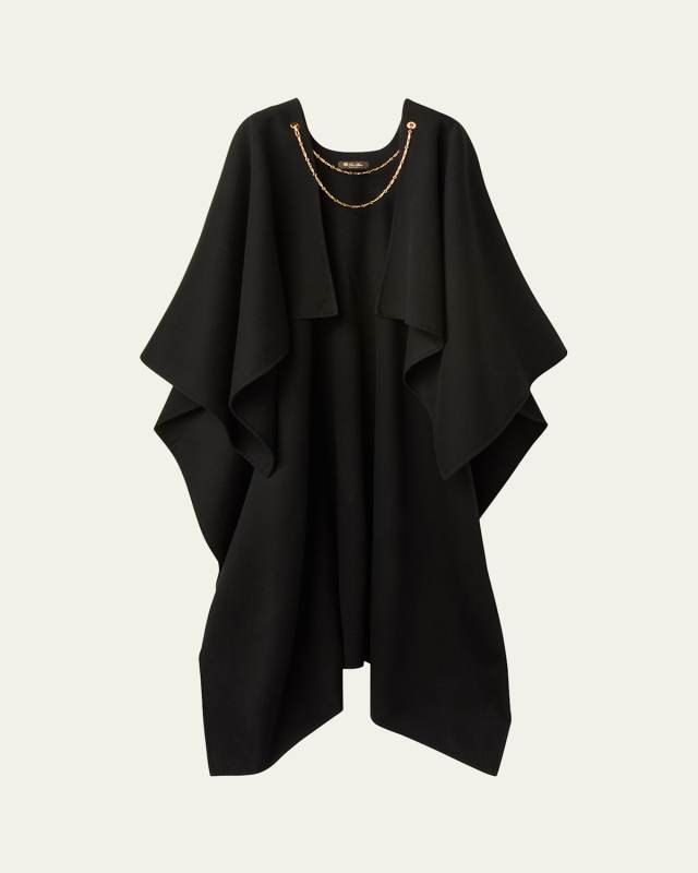 Cecilia Cashmere Long Cape with Chain